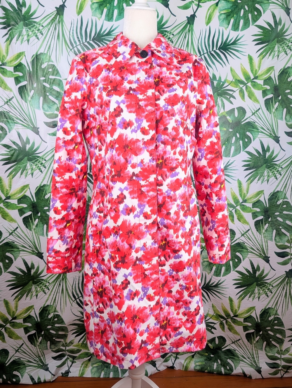 Land's End Floral Pleated Trench Rain Jacket (Size: 6-8)1lb 1.4oz